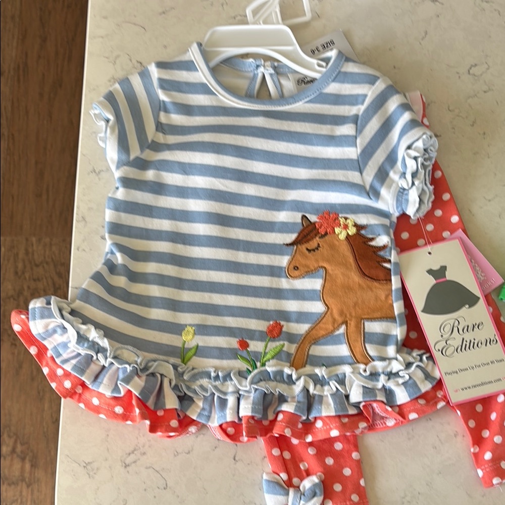 Rare Editions NWT Striped Dress with Horse and Floral Accents